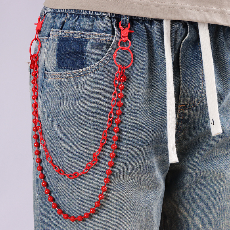 Street Fashion Girls - Chaîne de pantalon multicouche perlée rouge