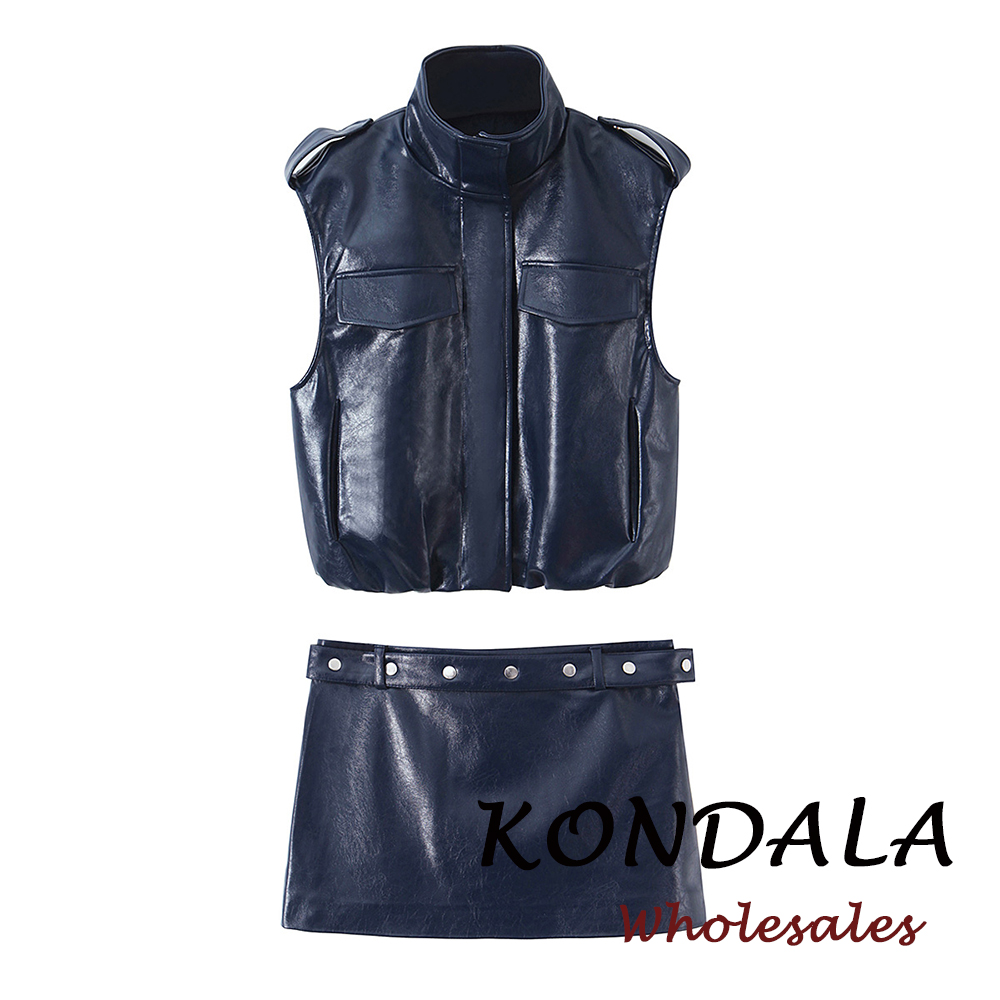 Street Fashion Vest - KONDALA 2026 Printemps Bleu PU Femme