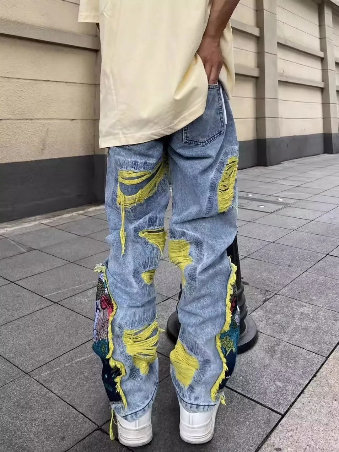 Jeans délabrés brodés hip-hop  - Street Fashion Jeans Men avis et prix