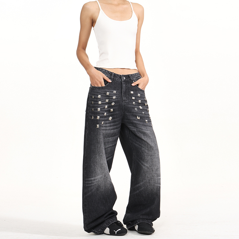 Jean rétro délavé à rivets 202 - Street Fashion Jeans Women avis et prix